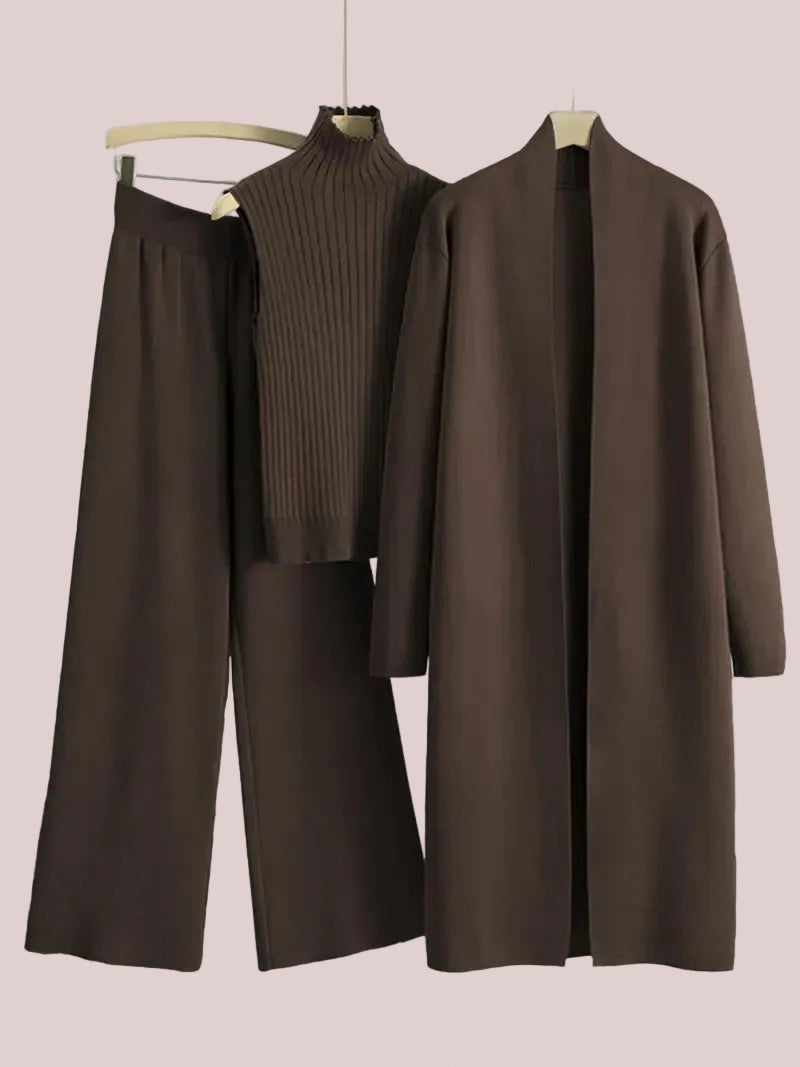 Women's 3-Piece Casual Long Cardigan Knit Set