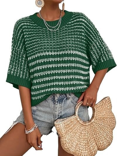 Womens 3/4 Sleeve Striped Sweater Tops