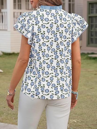 Womens Ruffle Sleeve Floral Blouses