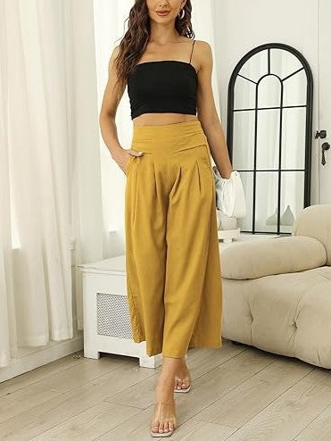 Women's Linen Cropped Culottes with Pockets