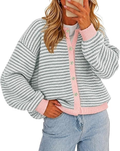 Women's Striped Long Sleeve Button Up Cardigan