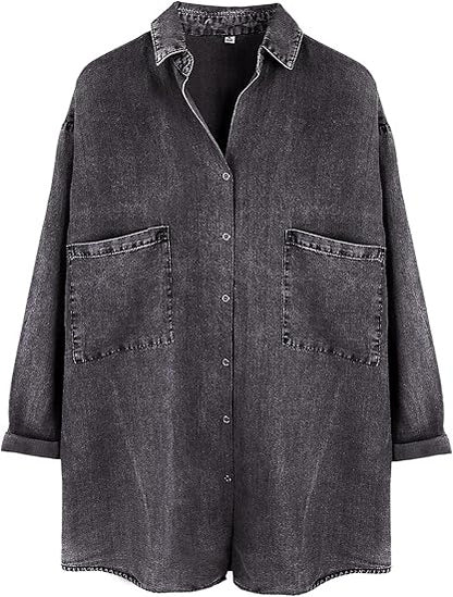 Women's Loose Pocket Denim Shirt Tops