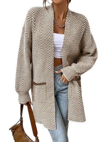 Women's Open Front Chevron Cardigan Sweaters