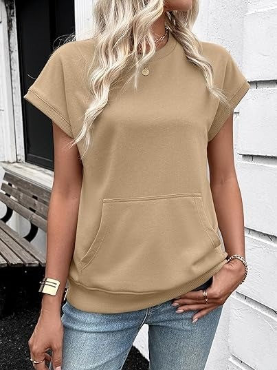 Women's Minimalist Solid Kangaroo Pocket Top