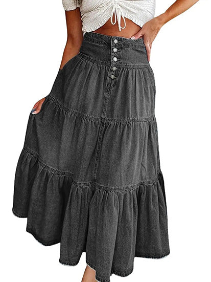 Women's Chic High-Waisted A-Line Denim Skirt
