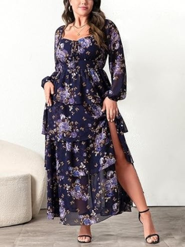 Women's Plus Size Off Shoulder Floral Ruffle Maxi Dress