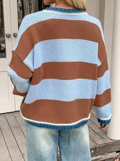 Women's Striped Oversized Crewneck Sweater