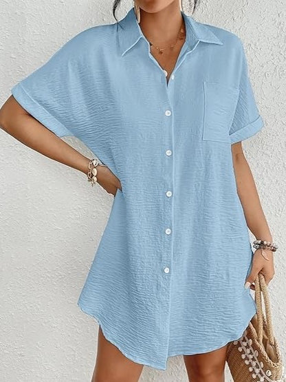 Women's Button Down Beach Cover Up Shirt Dress