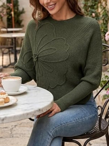 Women's Floral Asymmetrical Knit Poncho Sweater