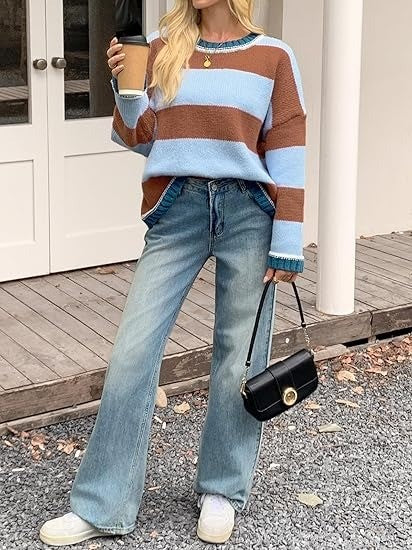 Women's Striped Oversized Crewneck Sweater