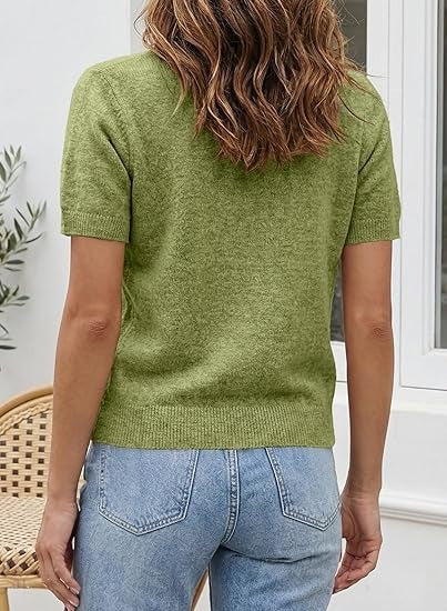 Women's Color Block Short Sleeve Knit Tops