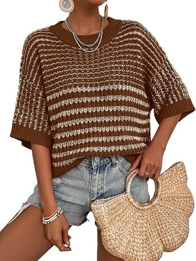 Womens 3/4 Sleeve Striped Sweater Tops