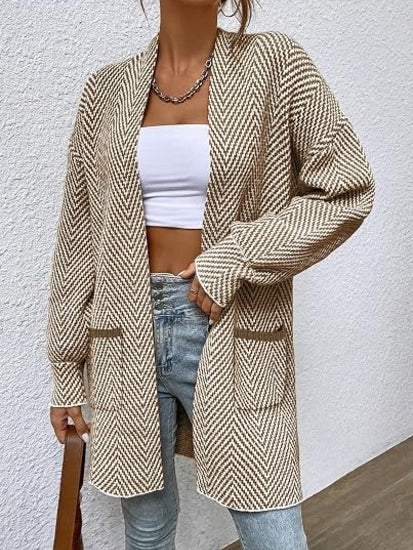 Women's Open Front Chevron Cardigan Sweaters