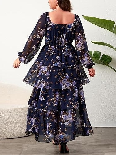 Women's Plus Size Off Shoulder Floral Ruffle Maxi Dress