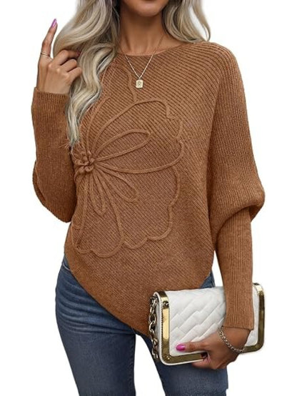Women's Floral Asymmetrical Knit Poncho Sweater