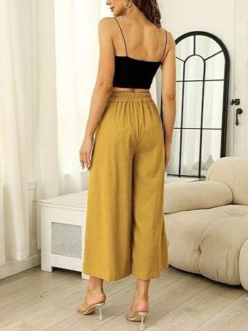 Women's Linen Cropped Culottes with Pockets