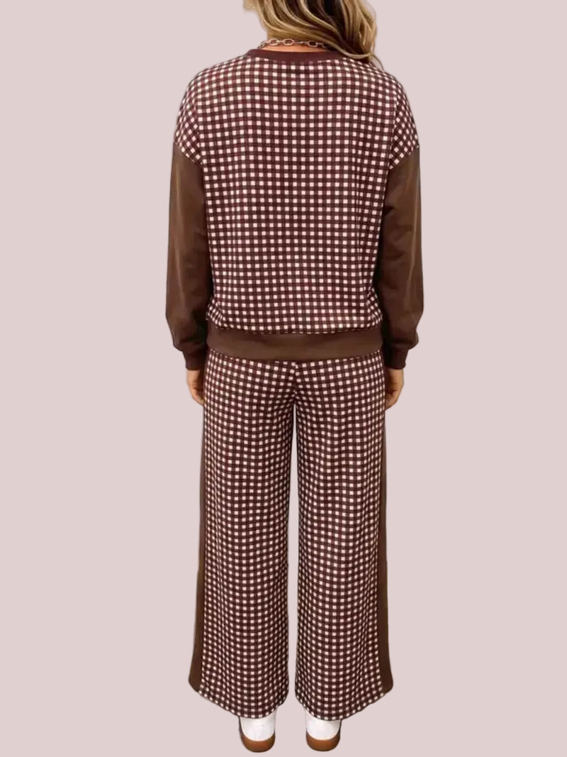 Women's Gingham Colorblock 2 Piece Loungewear Set