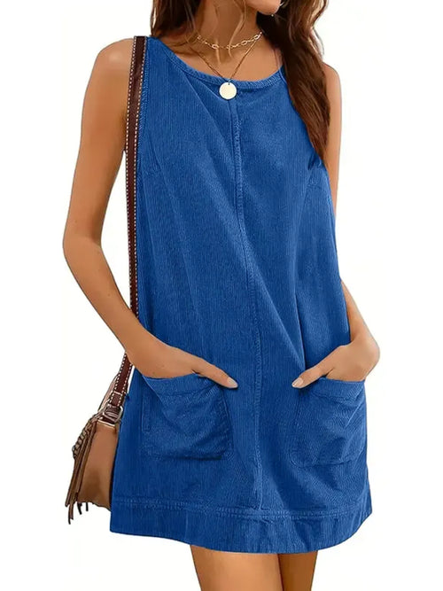 Women's Fitted U-Back Corduroy Overall Dress