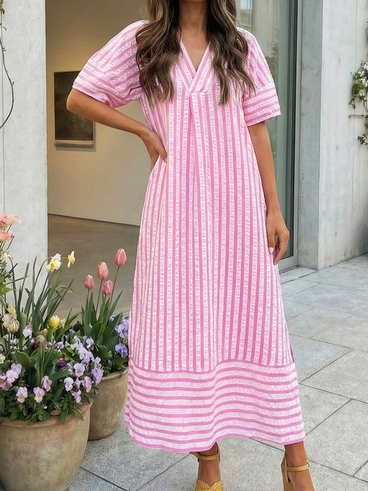 Women’s Stripe Puff Sleeves Shift Dress