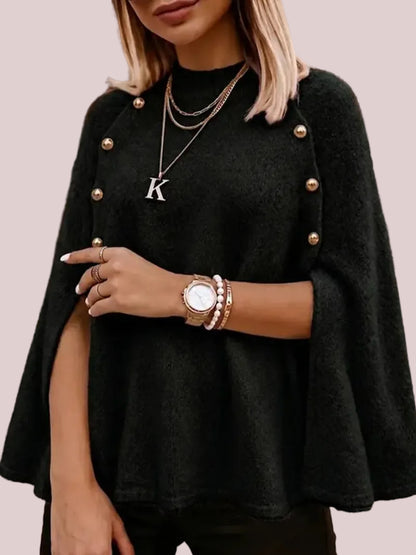 Women's Mock Neck Batwing Cape Knit