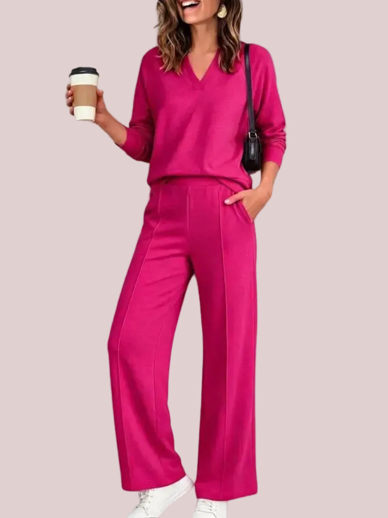 Women's 2 Piece V Neck Fall Lounge Set