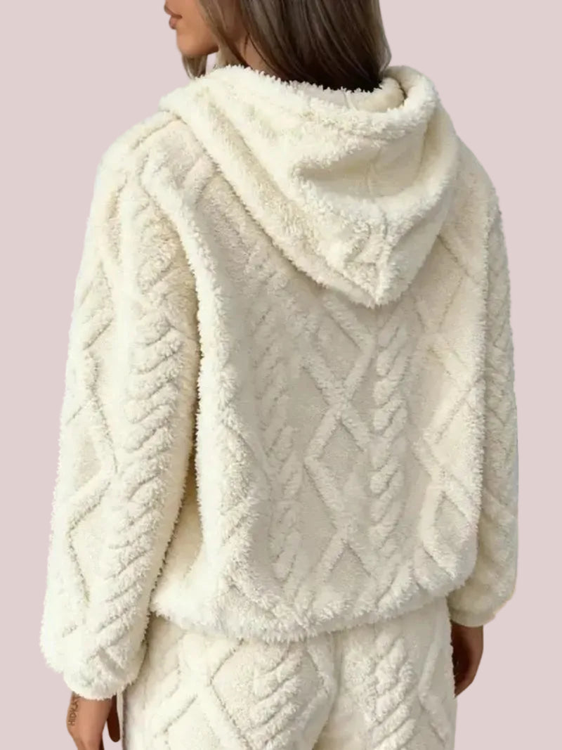 Women's Cable Fluffy Fleece 2 Piece Loungewear Set