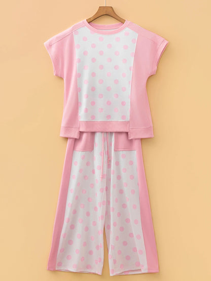 Women's Color Block Polka Dot Loungewear Set