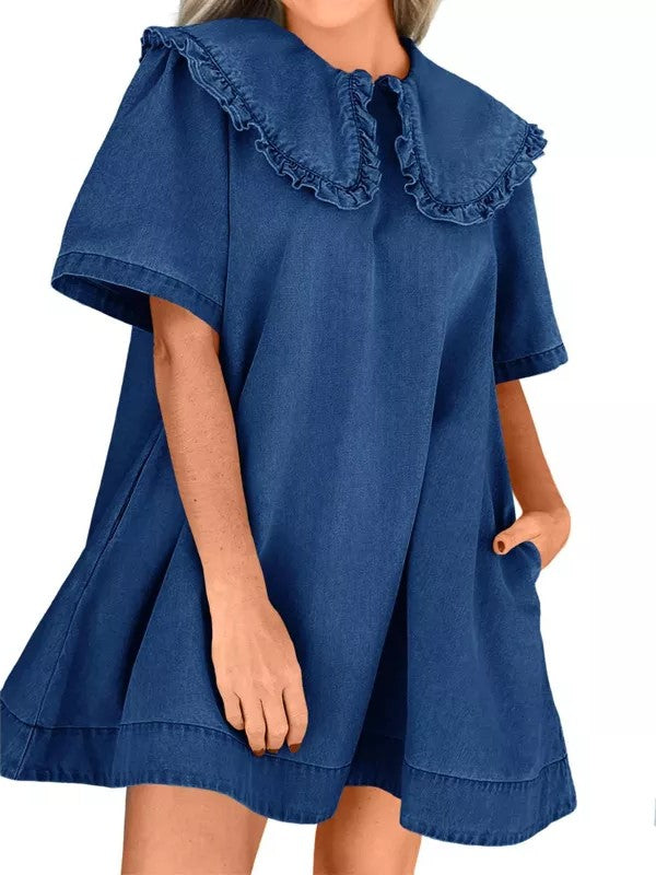Women's Soft Denim Baby Collar Summer Dress