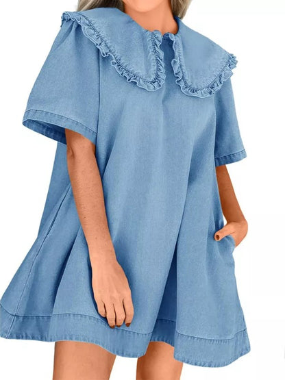 Women's Soft Denim Baby Collar Summer Dress