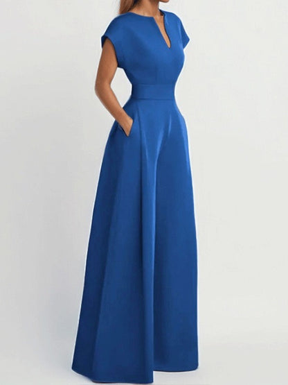 Women's Elegant V-Neck Wide Leg Jumpsuit