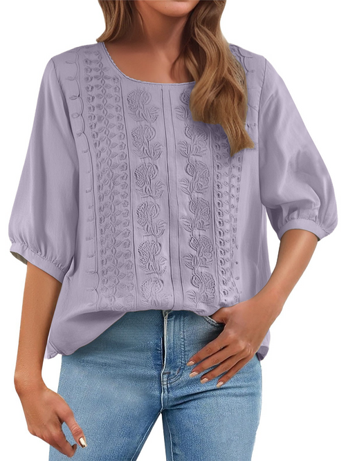 Women's Floral Embroidered Linen Blend Blouse