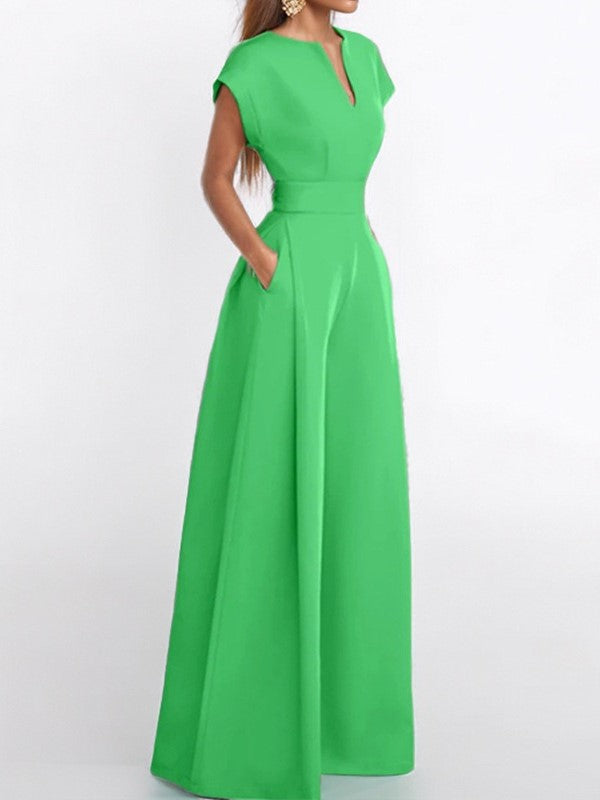 Women's Elegant V-Neck Wide Leg Jumpsuit