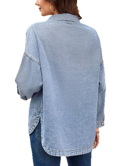 Women Casual Drop‑Shoulder Denim Blouse