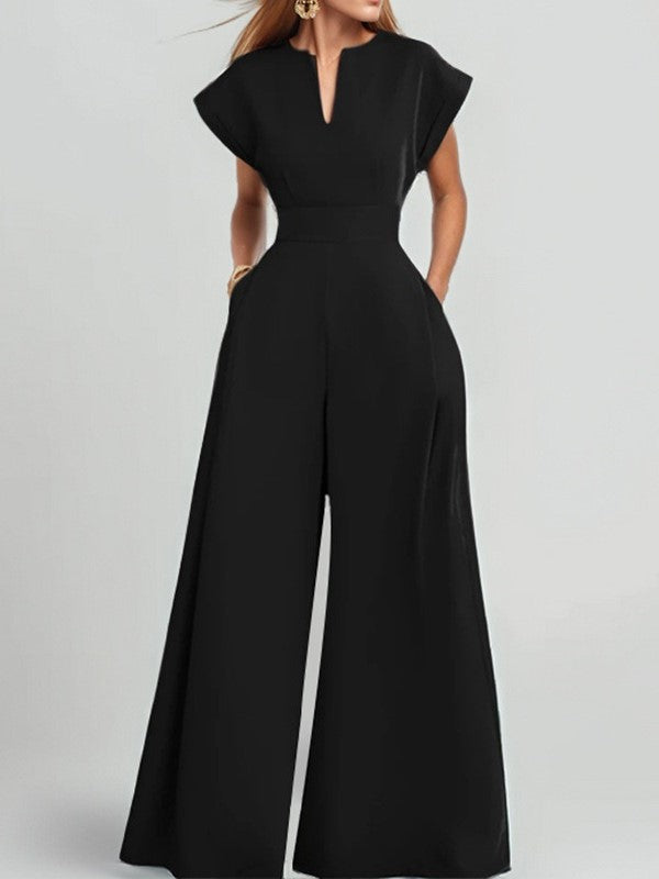Women's Elegant V-Neck Wide Leg Jumpsuit