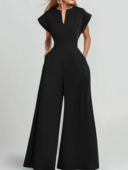 Women's Elegant V-Neck Wide Leg Jumpsuit