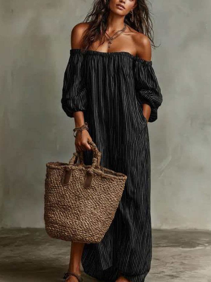 Women's Puff Sleeve Off Shoulder Maxi Dress