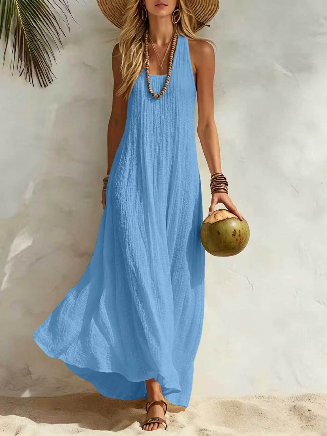 2026 New Arrival Cotton Linen Loose Beach Maxi Dress