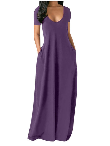 Casual Loose Fit V-Neck T-Shirt Maxi Dress