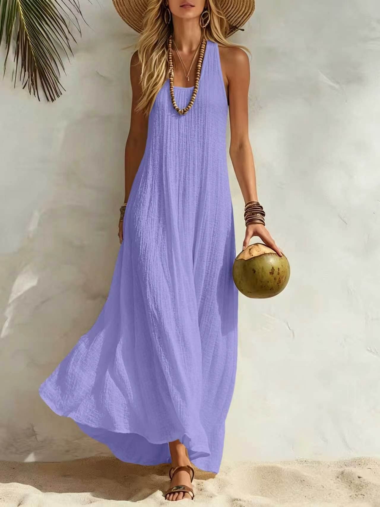 2026 New Arrival Cotton Linen Loose Beach Maxi Dress