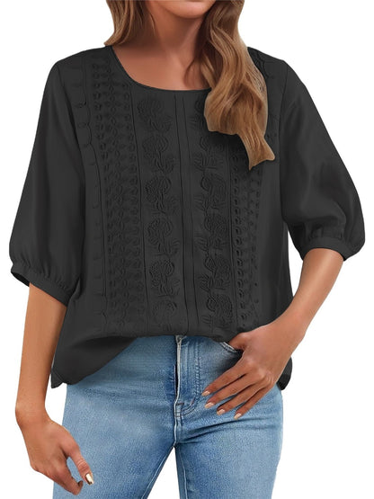 Women's Floral Embroidered Linen Blend Blouse