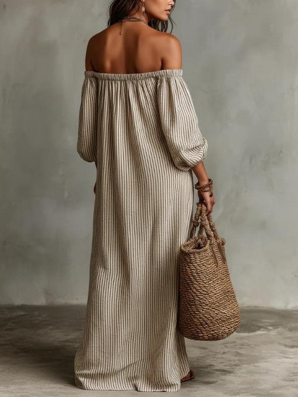 Women's Puff Sleeve Off Shoulder Maxi Dress