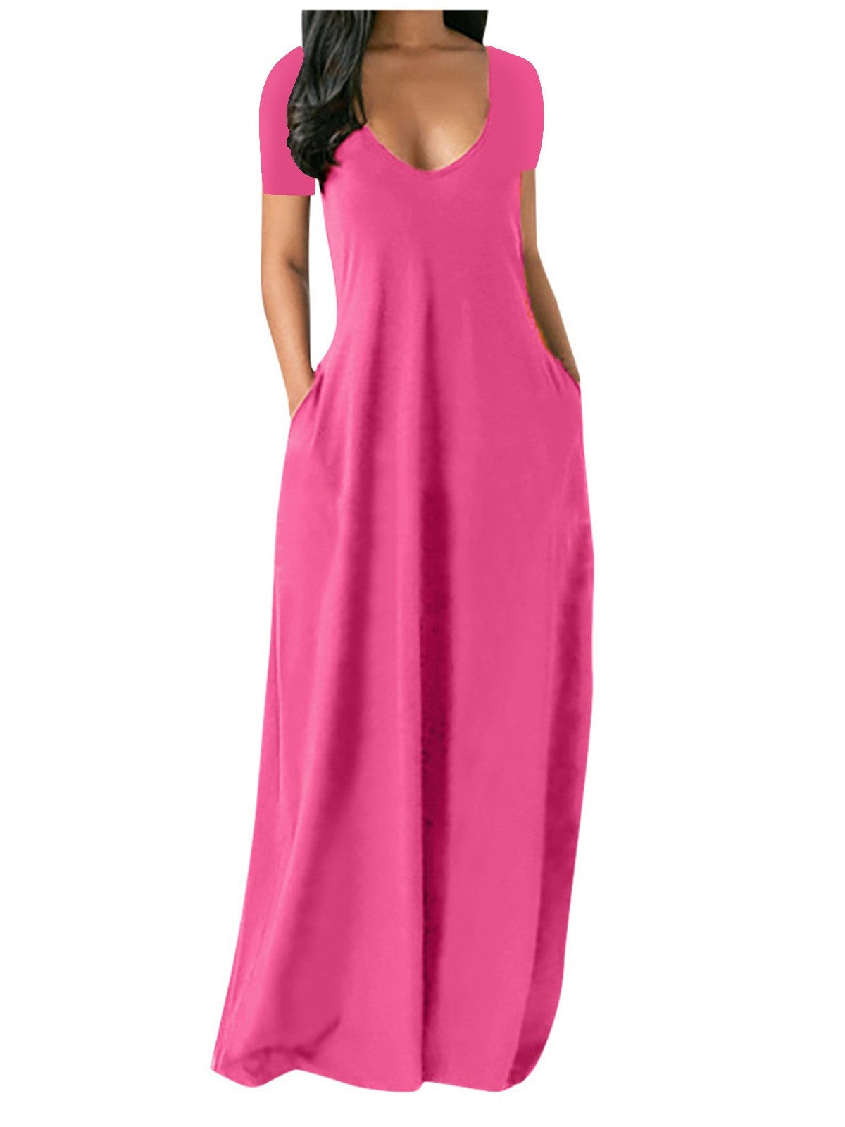 Casual Loose Fit V-Neck T-Shirt Maxi Dress
