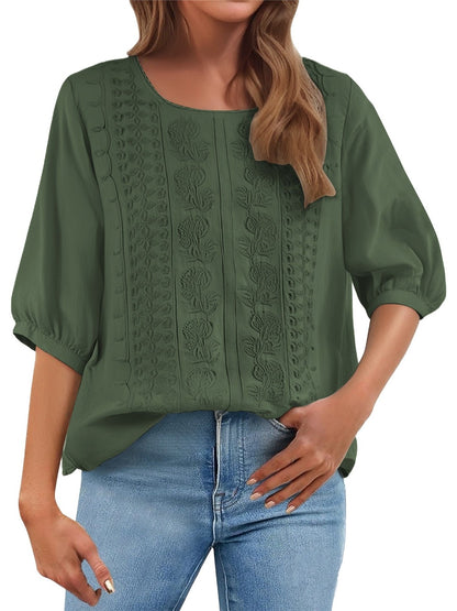 Women's Floral Embroidered Linen Blend Blouse