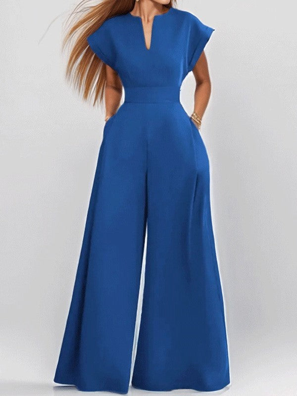 Women's Elegant V-Neck Wide Leg Jumpsuit