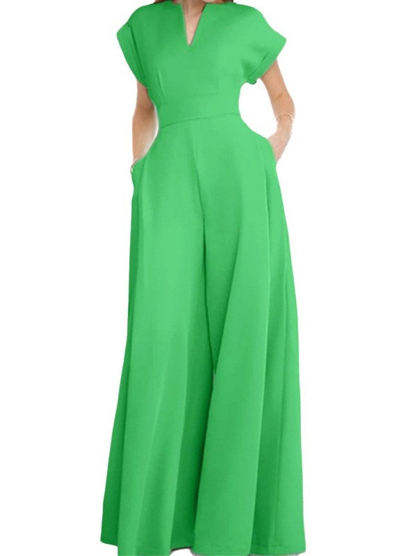 Women's Elegant V-Neck Wide Leg Jumpsuit