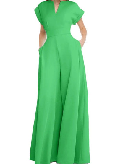 Women's Elegant V-Neck Wide Leg Jumpsuit
