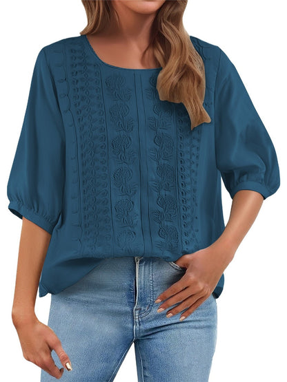 Women's Floral Embroidered Linen Blend Blouse