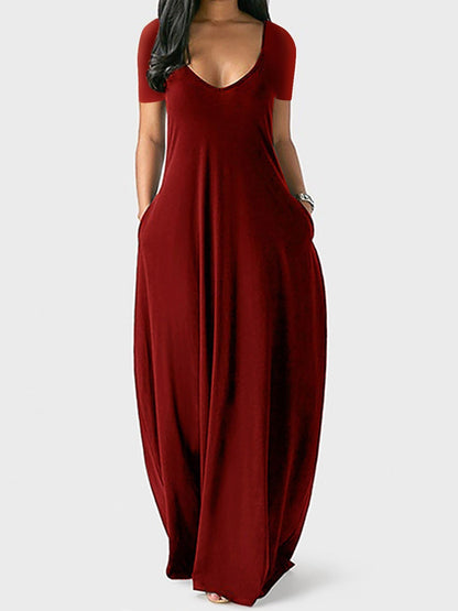 Casual Loose Fit V-Neck T-Shirt Maxi Dress
