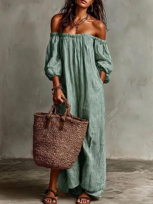 Women's Puff Sleeve Off Shoulder Maxi Dress