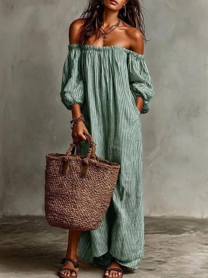 Women's Puff Sleeve Off Shoulder Maxi Dress